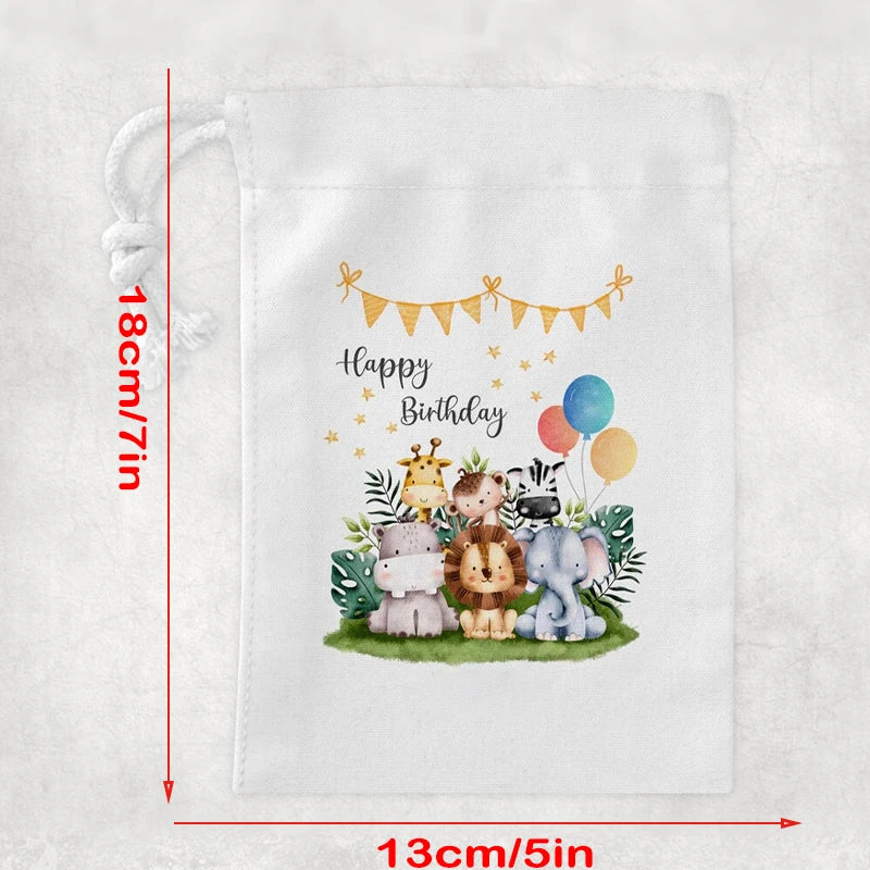 5/10/20pcs Happy Birthday Jungle Safari Drawstring Gift Bags Baby Shower Animals Themed Party Decoration Children's Gift Toy Bag Peaceful Pleasures Health and Wellness happy birthday 20pcs 13x18cm