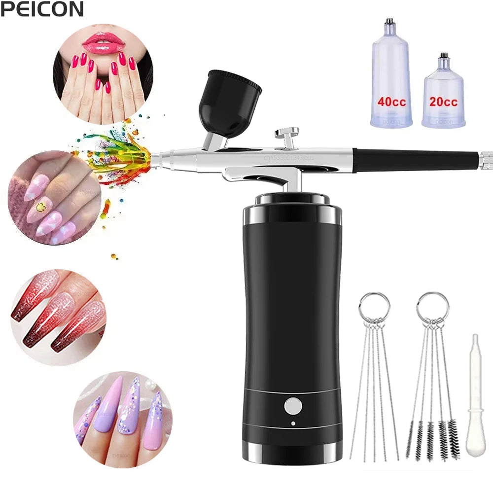 Portable Airbrush Nail with Compressor Airbrush Nail Machine for Nails Art Painting Crafts Wireless Air Brush with Compressor Peaceful Pleasures Health and Wellness
