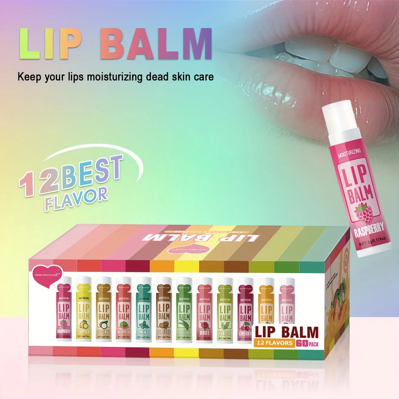 60PCS Moisturizing Lip Balm set 5g Deep Moisturizing and brightening Lip Color Gift for holiday parties Peaceful Pleasures Health and Wellness