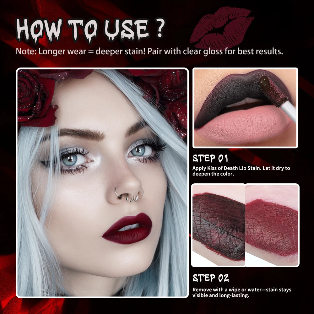 Lakerain Fake Bloody Lip Stain Gel-like Waterproof Spill-proof Long Lasting Matte Lip Tinting Halloween Party Lip Cosmetics Peaceful Pleasures Health and Wellness
