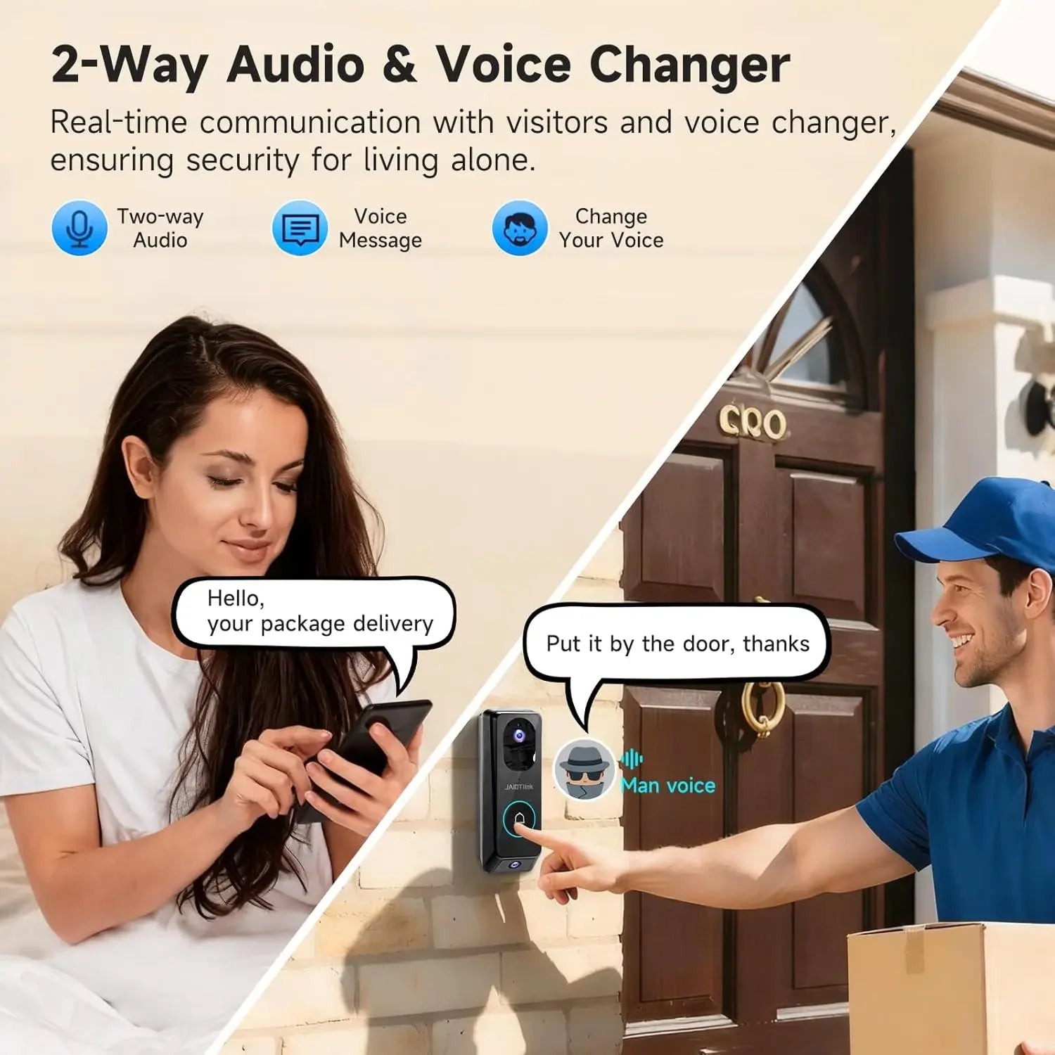 2K Dual Lens Wireless Doorbell Camera with Chime, 64GB SD Card, Voice Changer, WiFi, Package Protection Peaceful Pleasures Health and Wellness