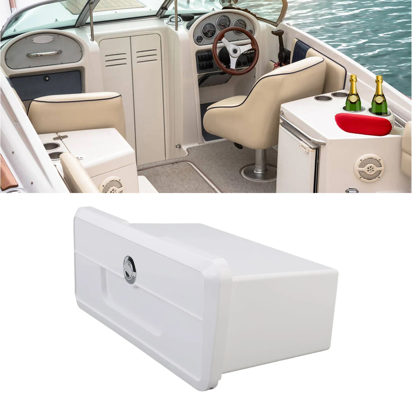 Marine Boat Storage Box with Cup Holders & Lock | ABS
