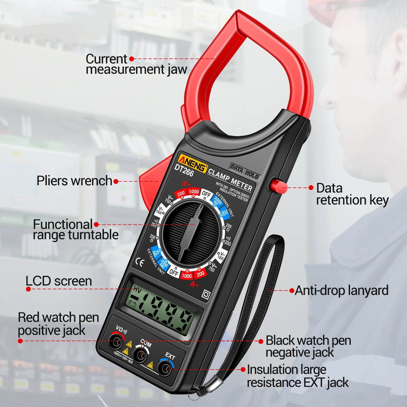 ANENG DT266 LCD 1999 Count Digital True RMS Professional Clamp Meter AC/DC Current Voltage Tester Multimeter Pliers Ammeter Peaceful Pleasures Health and Wellness
