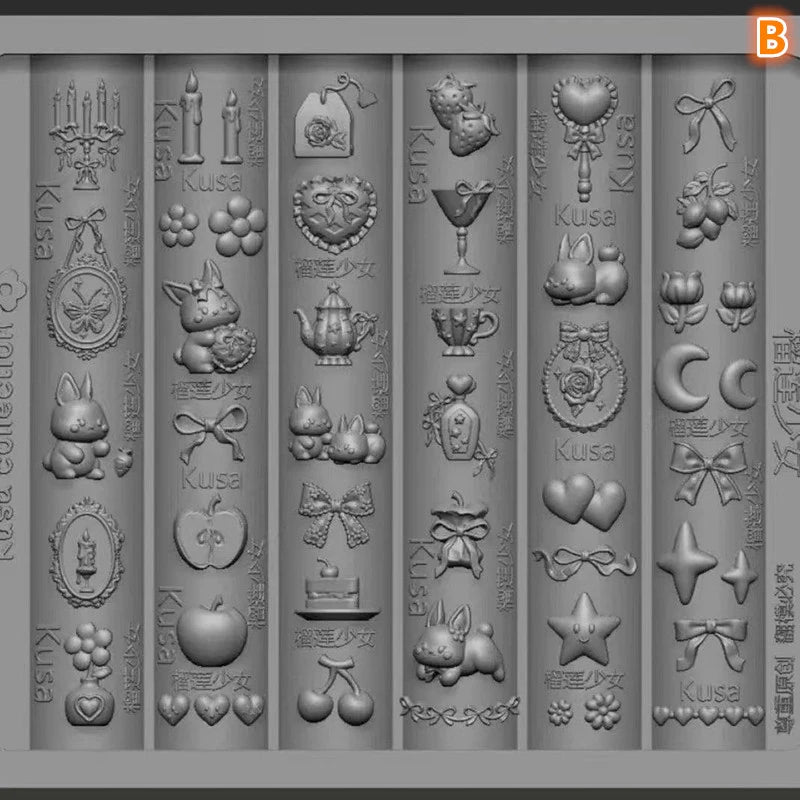 Silicone Nail Art Mold Cartoon Lace Bow Rabbit Cute Candle Moon Flower Strawberry Nail Art Diy 3d Decoration Mold Design Tools Peaceful Pleasures Health and Wellness B