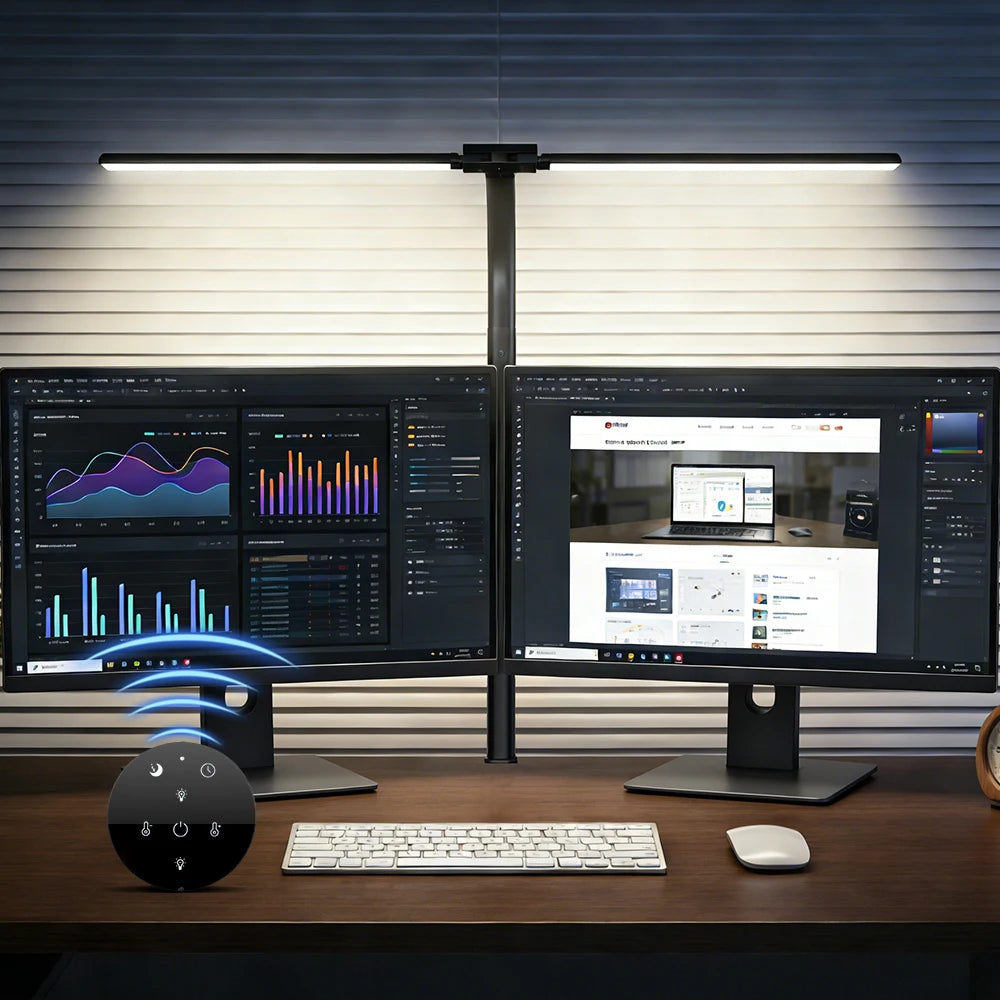 RUNTOIN Double Head LED Desk Lamp | Dimmable Eye-Care Light