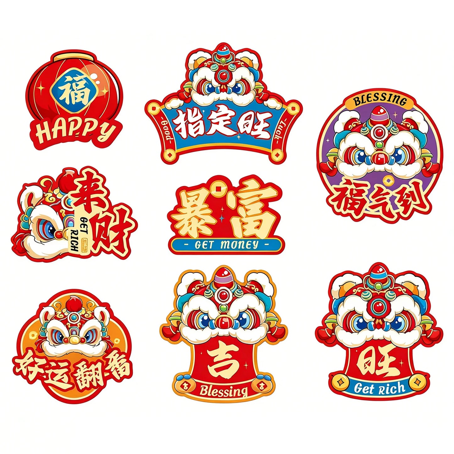 Chinese New Year Refrigerator Decoration Year Of Horse Chinese New Year Fridges Magnets Luck Festive Decoration For Home Kitchen Peaceful Pleasures Health and Wellness B 8pcs