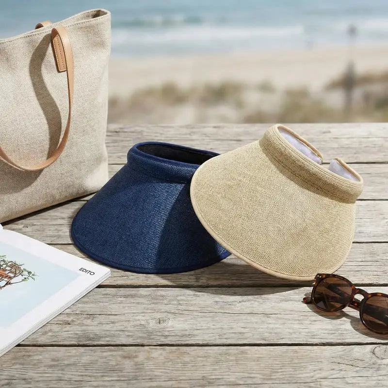 Women's Straw Sun Visor Hat – UV Protection Adjustable Beach Cap