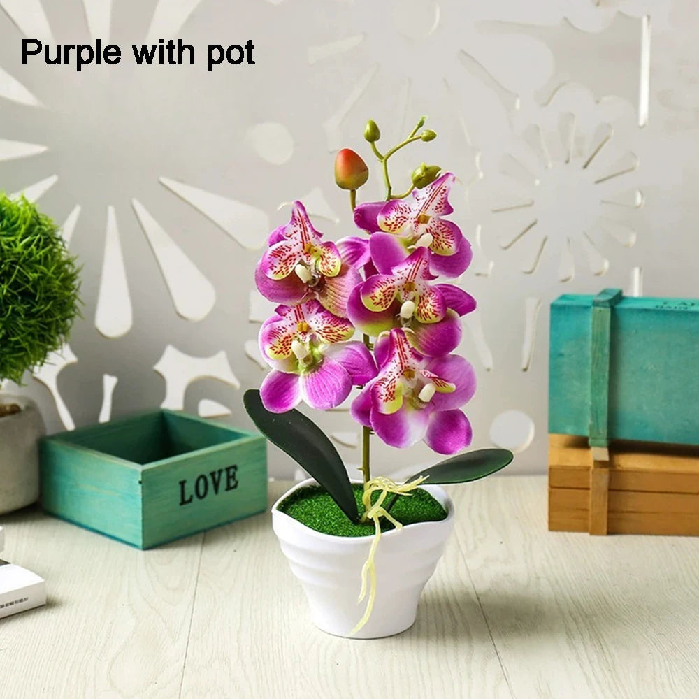 White Artificial Orchid Flowers with Vase | Silk Faux Arrangement