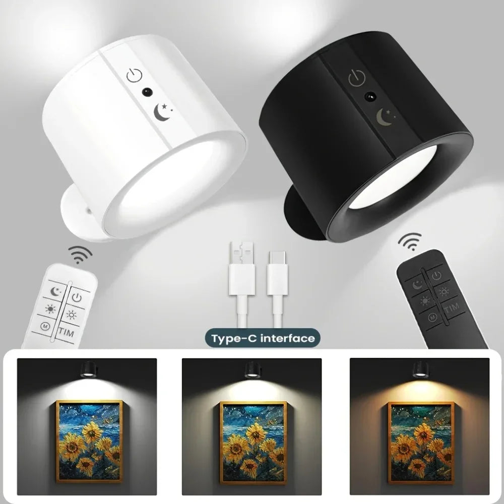 Modern Magnetic Touch LED Wall Lamp Rechargeable 360° Rotation Wireless Remote Control Spotlight For Bedroom Living room decor Peaceful Pleasures Health and Wellness