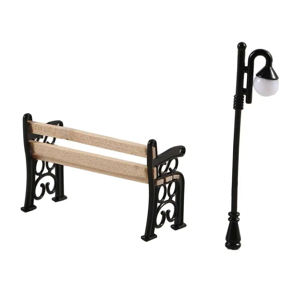 Miniature Street Lamp & Park Bench Fairy Garden Figurine Set
