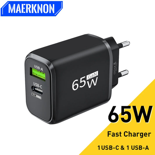 GaN 65W USB-C Fast Charger QC3.0 PD – iPhone, Samsung, Tablet USB-C Wall Charger Peaceful Pleasures Health and Wellness