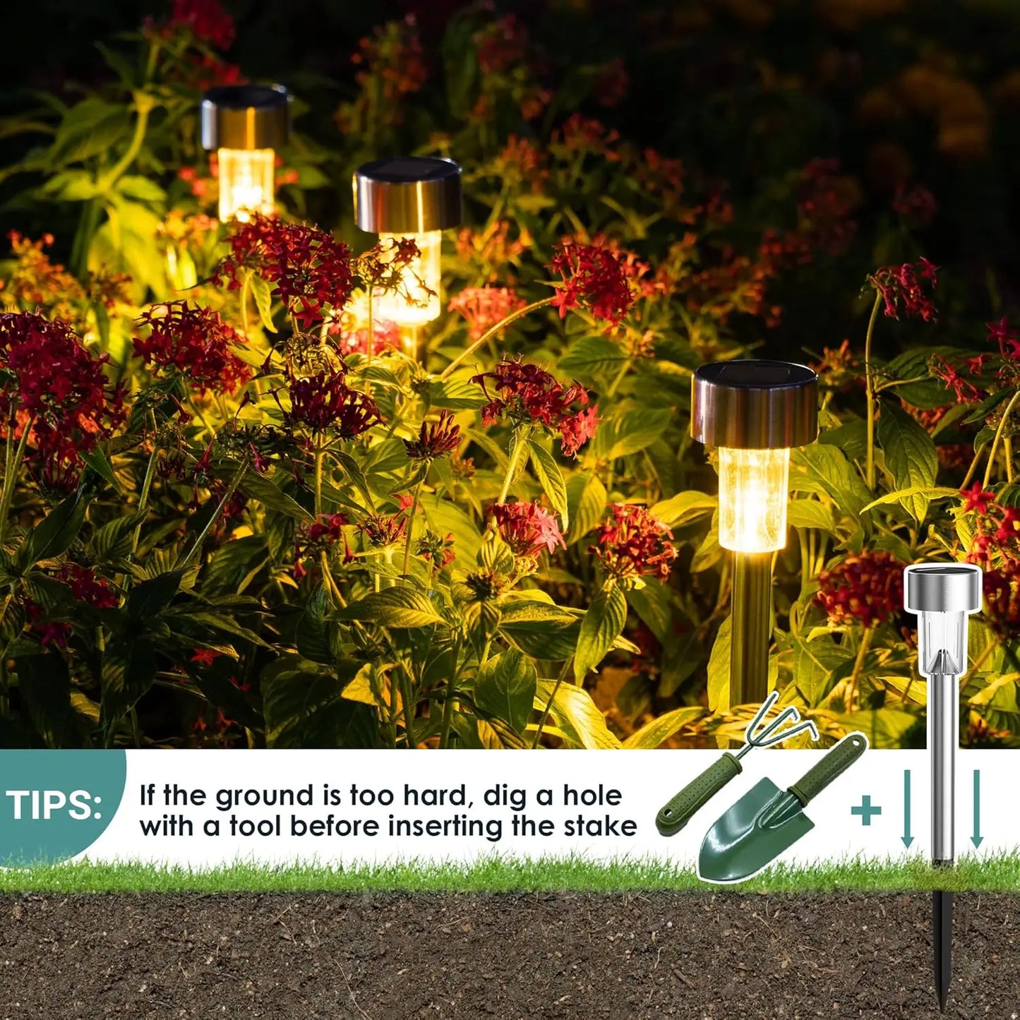 Solar Stainless Steel Pathway Lights | Waterproof Garden Stake