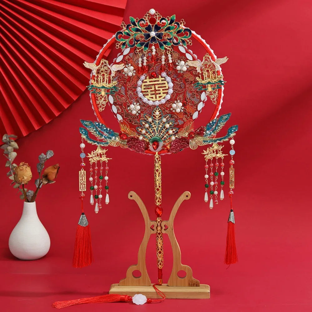 Handmade Chinese Bridal Fan – Silk Tassel & Flower Wedding Fan