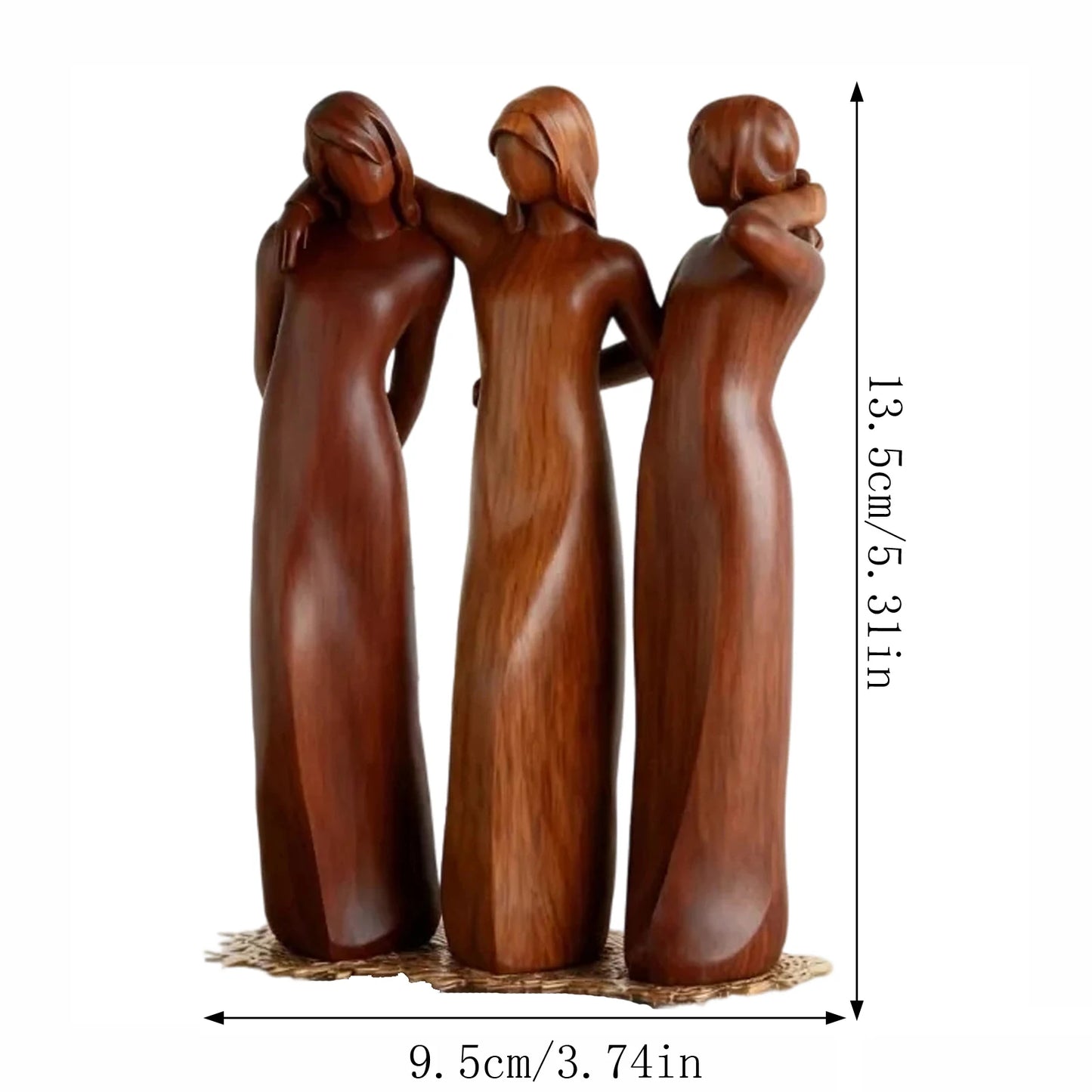 Four Sisters Heart Resin Figurine | Wood-Carved Style Decor