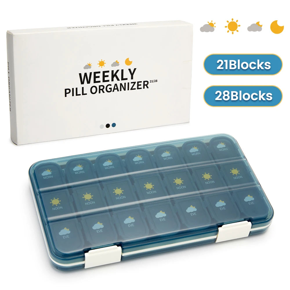 21/28Grid Pill Box Large Capacity Pill Box Pill Medicine Storage Pill Box Weekly Vitamin Organizer Pastillero Moisture Resistant Peaceful Pleasures Health and Wellness