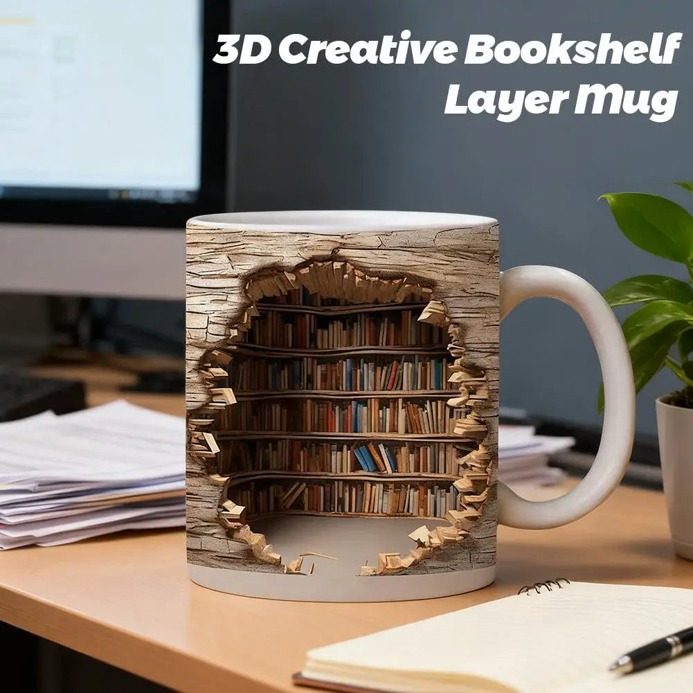 3D Bookshelf Mug Coffee Cup With Creative Design Peaceful Pleasures Health and Wellness