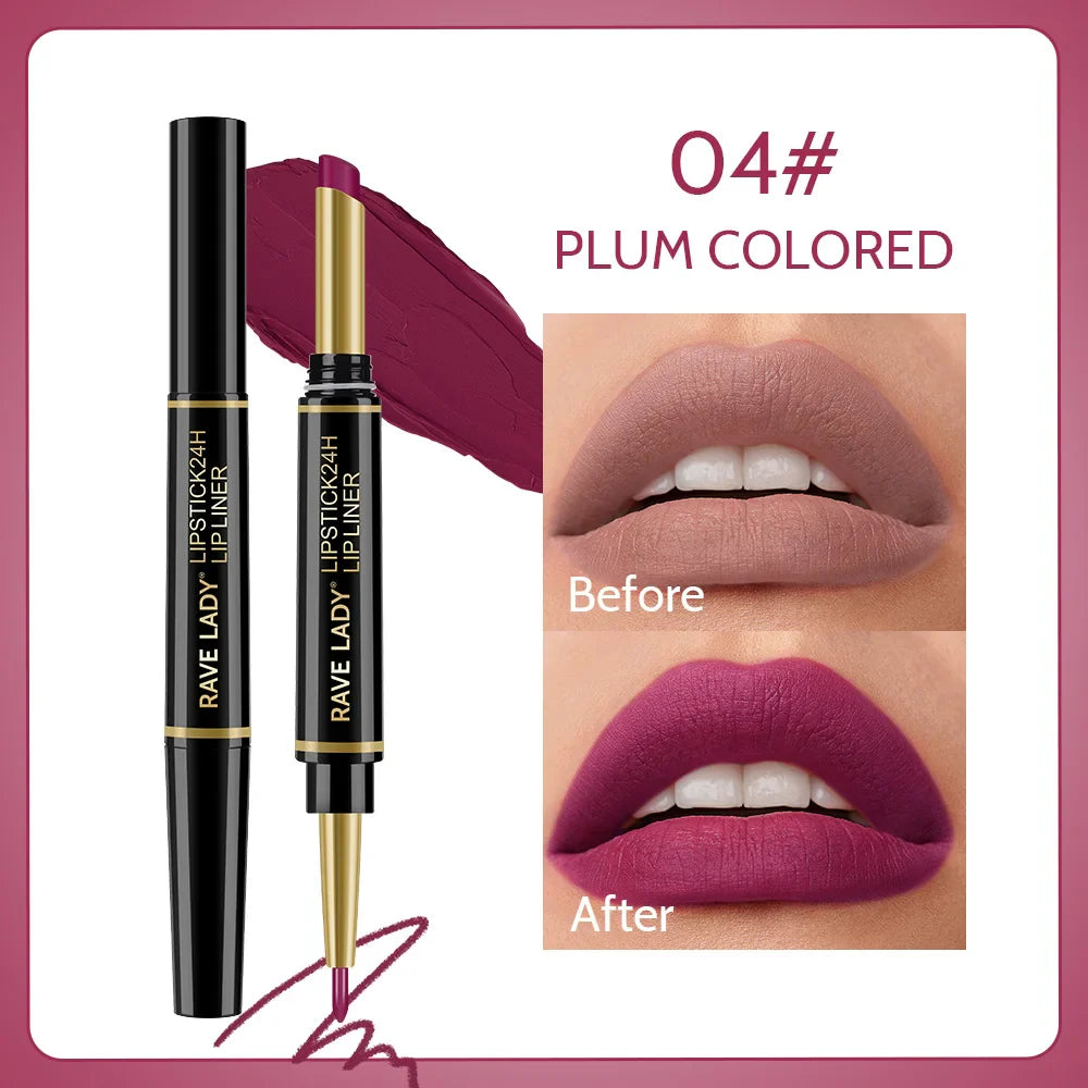 Rave Lady 2-in-1 Matte Lipstick & Lip Liner Pencil – 6 Shades