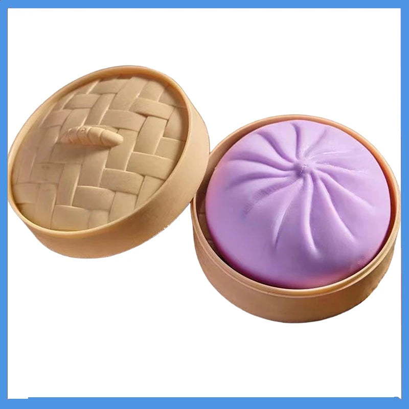 Colorful Dumpling Squishes Stress Balls Fidget Sensory Toys Simulation Food Squishies Bun with Steamer Squeeze Dough Ball Gifts Peaceful Pleasures Health and Wellness B One Size