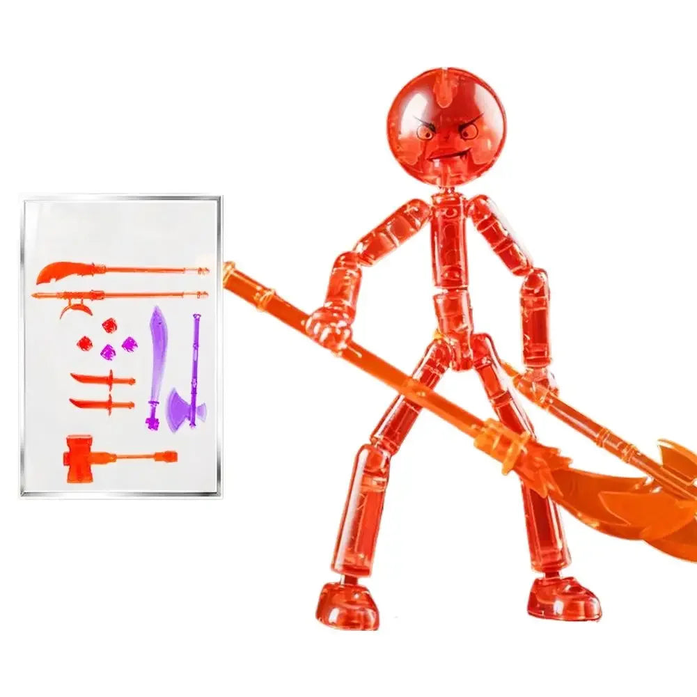 DIY Poseable Stick Man Figure Building Kit, Multi-jointed Articulated Action Figure with Weapons, Movable Limbs Assembly Toy Peaceful Pleasures Health and Wellness Orange