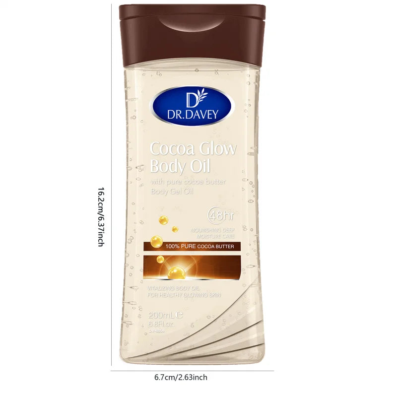 200ml DR.DAVEY Cocoa Glow Body Oil Body Essential Oil Skin Care Oil Hydrating Care Suitable for All Seasons for Body, Face, Hand Peaceful Pleasures Health and Wellness
