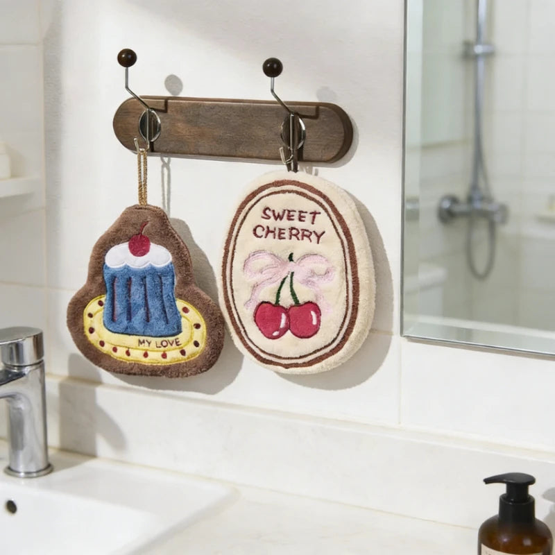 Cute Hanging Hand Towel Absorbent Thickened Kitchen Rag Bathrooms Towel High Appearance Coral Velvet Hand Towel Home Daily Use Peaceful Pleasures Health and Wellness