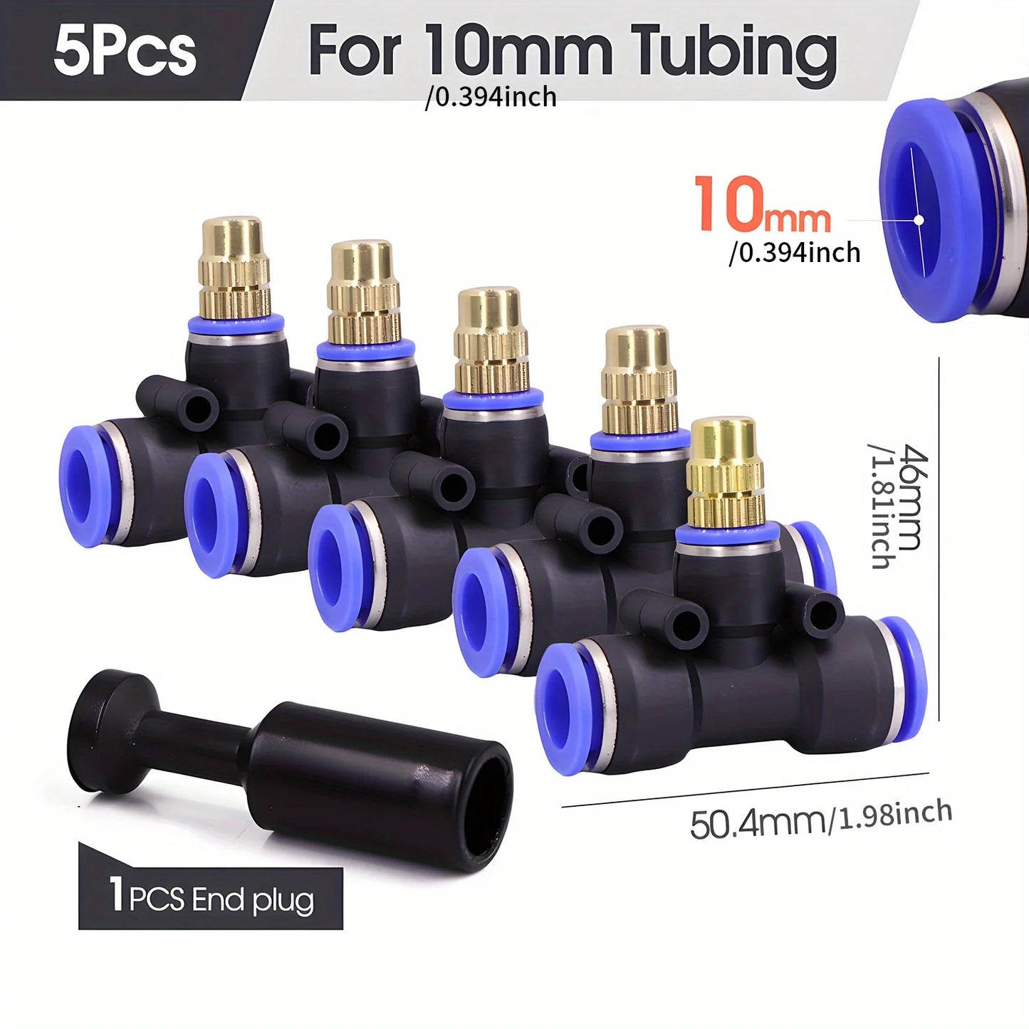 Brass Misting Nozzle with Tee Adapter Adjustable Atomizer Sprayer Outdoor Garden Irrigation Watering 6/8/10/12/14/16mm PE Tubing Peaceful Pleasures Health and Wellness for 10mm Tubing