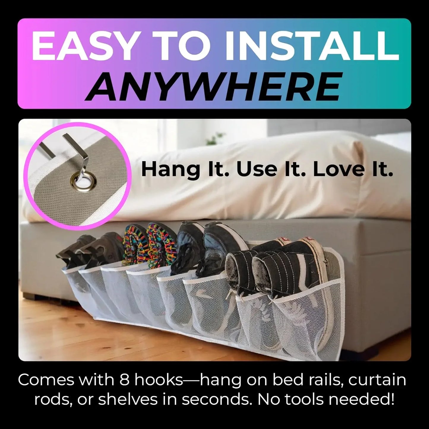 16-Pocket Hanging Shoe Organizer for RV & Bedside - Foldable Mesh Storage Bag with Hooks, Space-Saving 2 Pack Peaceful Pleasures Health and Wellness