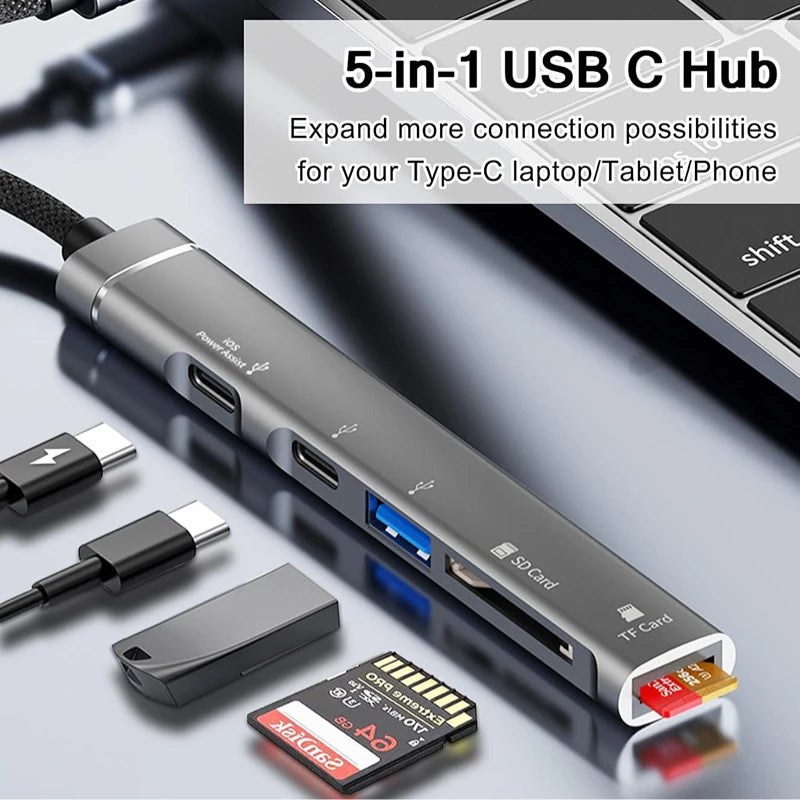 5-in-1 Multi Adapter USB +Type C HUB Docking Station with SD/TF Memory Card Reader 5Gbps Transmission Type C Hub For Laptop Peaceful Pleasures Health and Wellness