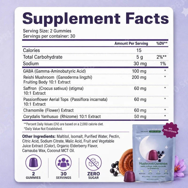 Mushroom Gummies – Reishi, GABA, Saffron & Chamomile | 60ct