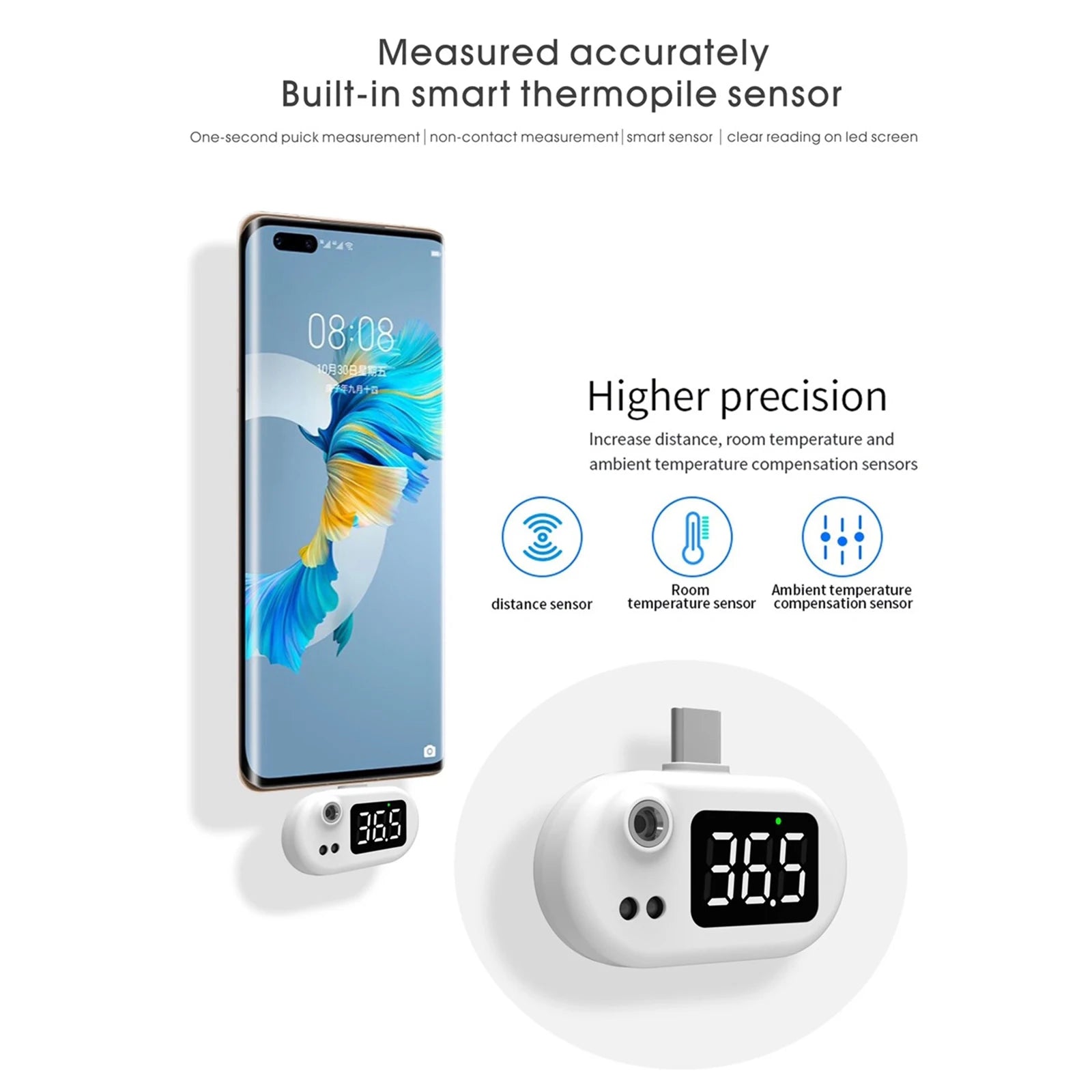 Phone Thermometer Accurate Measurement Portable USB Smart Thermometer Sensor for Portable Mobile Thermometer Phone Thermometer Peaceful Pleasures Health and Wellness