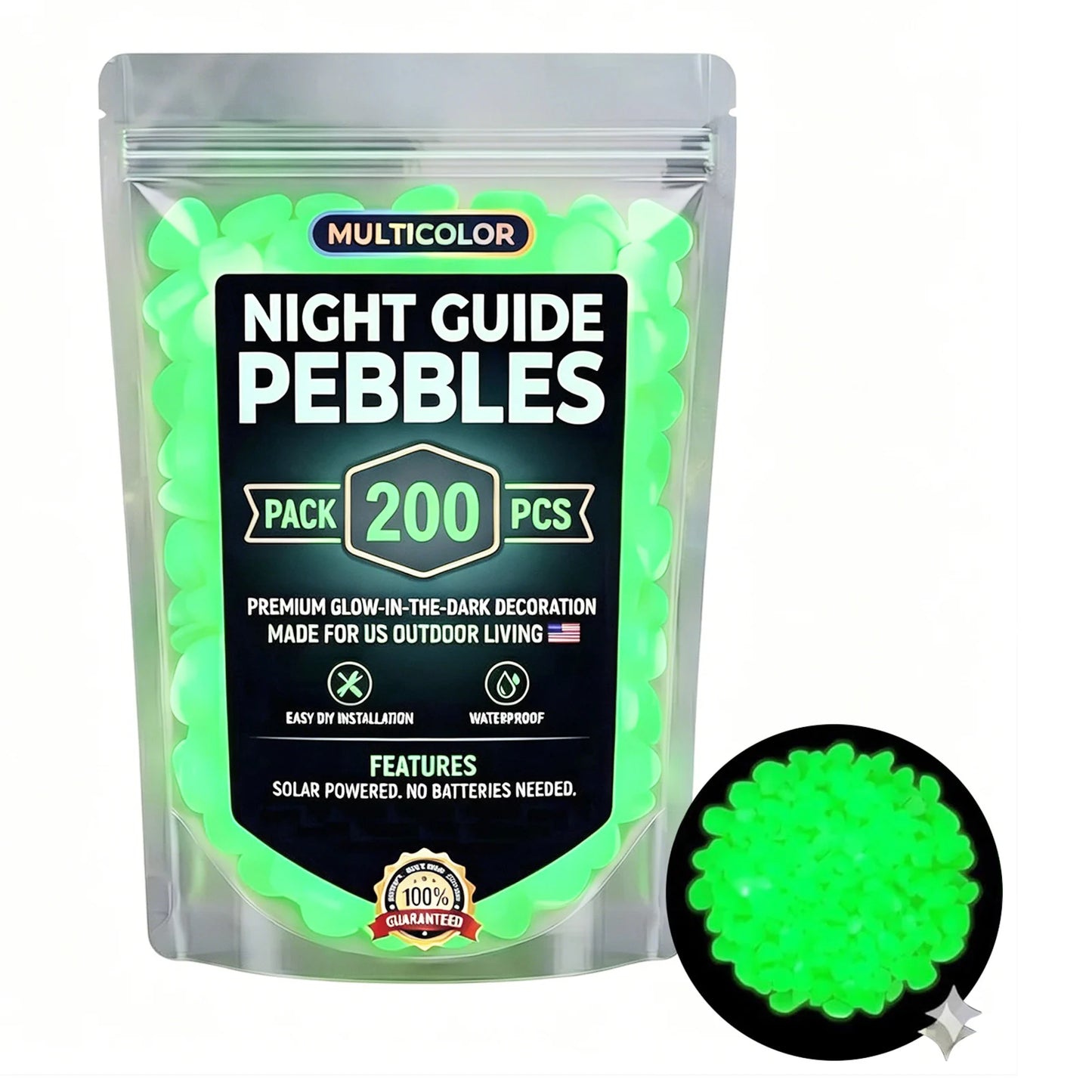 Glow in the Dark Garden Pebbles – 200pc Luminous Decor Stones