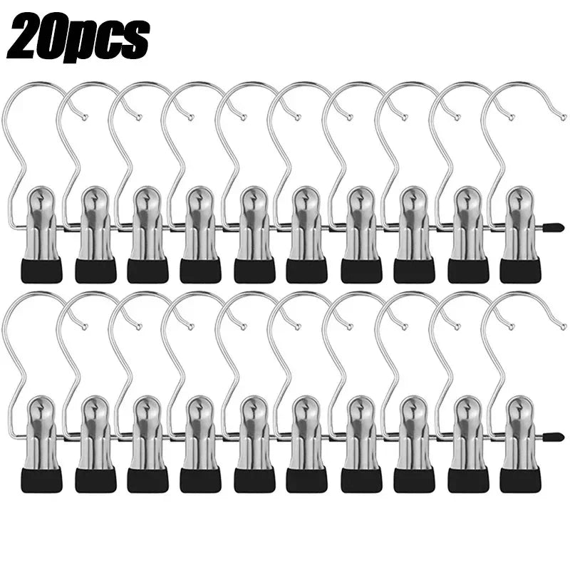 Multifunctional Clothespin Hanger Clothes Hook Buckle Metal Stainless Steel Hat Skirt Trouser Clip Clothing Wardrobe Storage Peaceful Pleasures Health and Wellness 20pcs-black XL