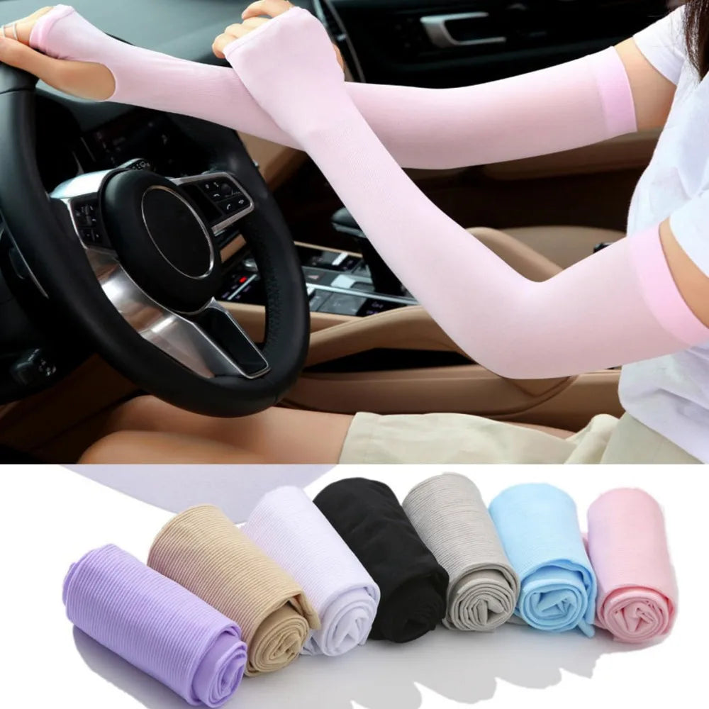 1Pair UV Protection Arm Sleeves for Men Women Summer Driving Sunscreen Ice Silk Cover Hand Protector Half Finger Long Gloves Peaceful Pleasures Health and Wellness