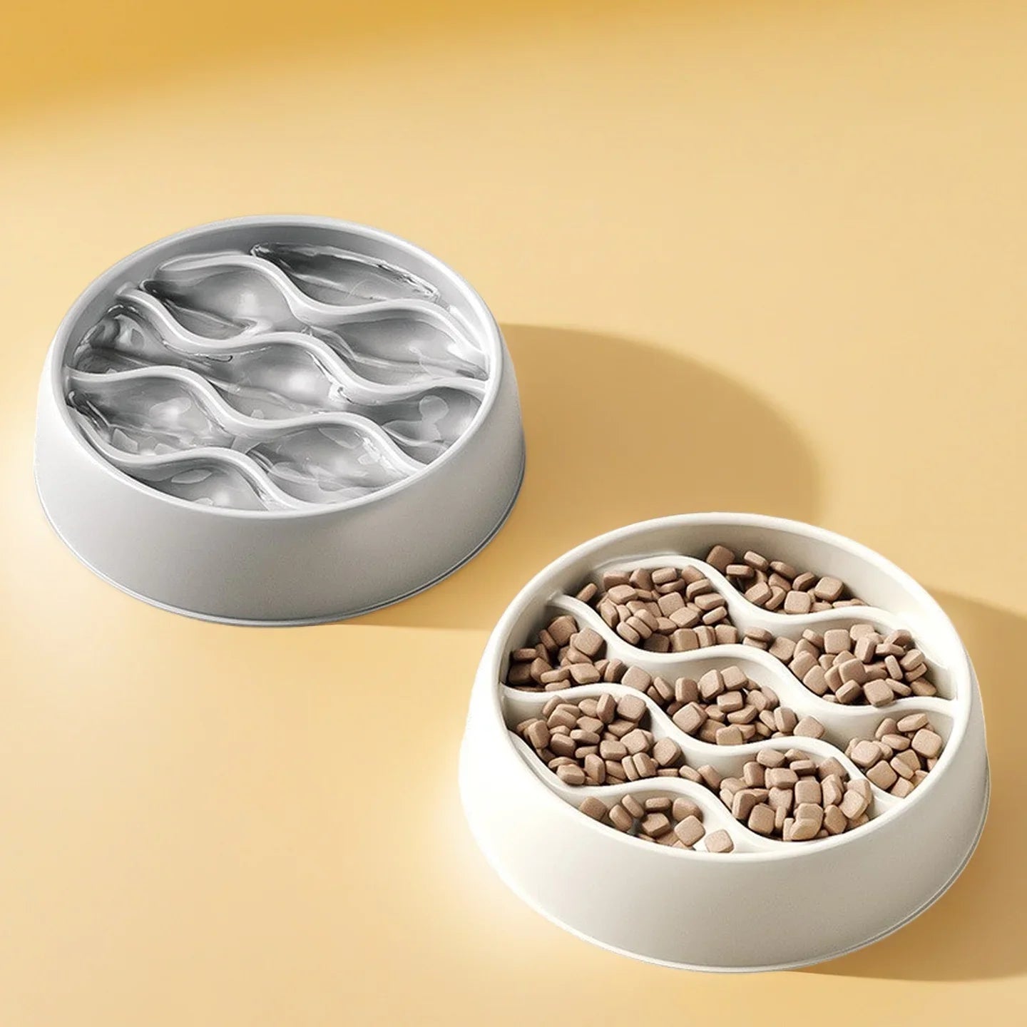 Slow Feeder Cat Bowl Set – Anti-Splash Dual Dish PP Plastic
