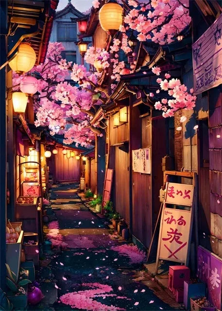 Japanese Sakura Street Canvas Wall Art | Unframed Poster Print Canvas Wall Art Peaceful Pleasures Health and Wellness ZLH5574 30x45cm No Frame