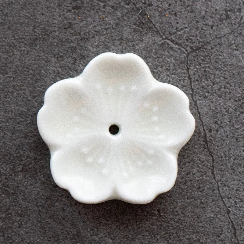 Ceramic Cherry Blossom Incense Holder Wax Melt Burner Holder Aromatherapy Office Teahouse Living Room Ornament Insence Burner Peaceful Pleasures Health and Wellness pure white
