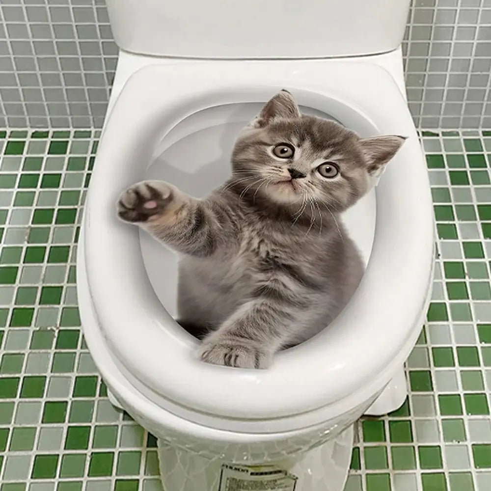 3D Animal Toilet Stickers – Waterproof PVC Cat & Squirrel Decals