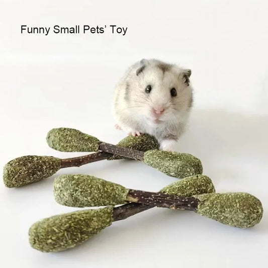 Hamster Wooden Gnawing Toy – Natural Apple Wood & Alfalfa Grass Small Animal Chew Toy Peaceful Pleasures Health and Wellness