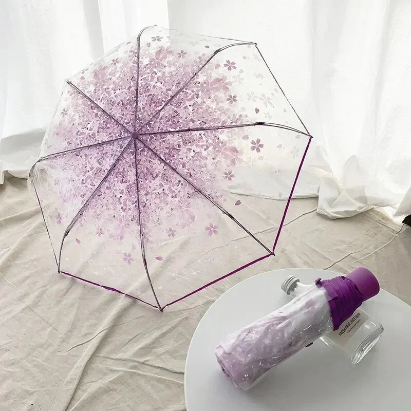 Cherry Blossom Transparent Folding Umbrella | 3-Fold Clear