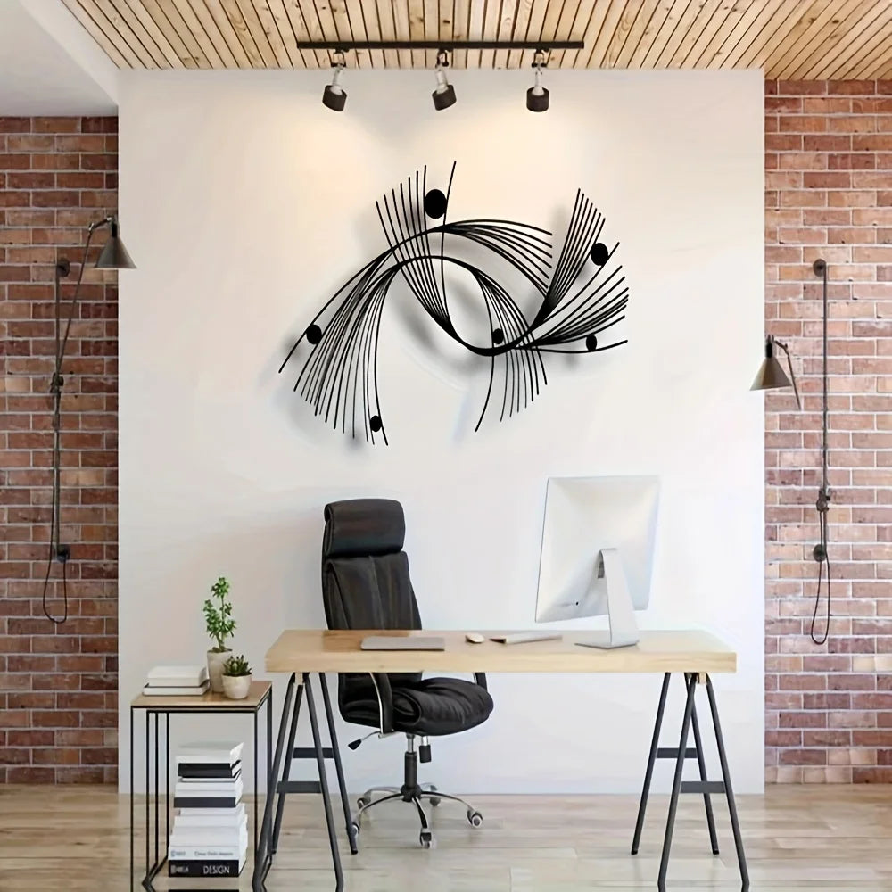 Modern Abstract Geometric Metal Wall Art, Minimalist Linear Art, Suitable for Home, Office, Indoor/outdoor Sign, Easy To Hang Peaceful Pleasures Health and Wellness