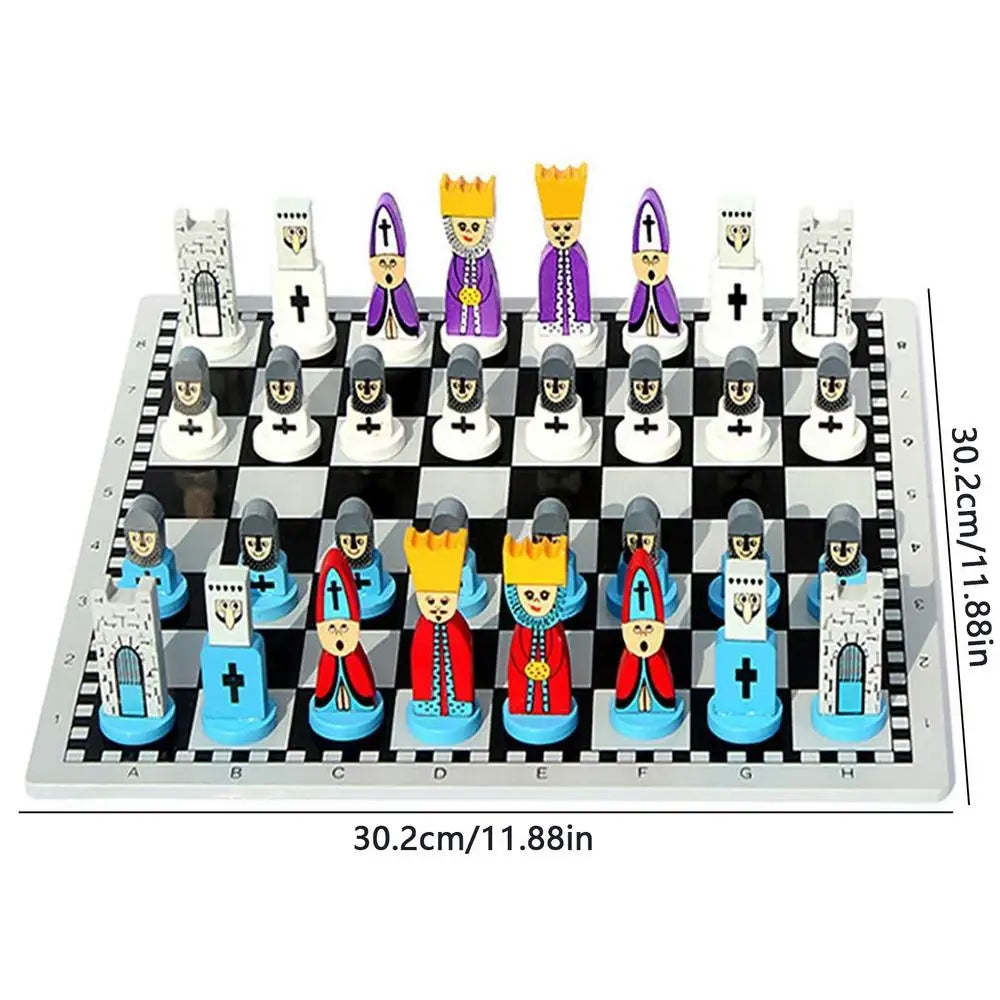 Portable Wooden Chess Set – Cartoon Pieces & Travel Board Game Wooden Board Game Peaceful Pleasures Health and Wellness A