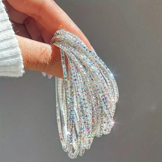 2pcs AB Diamond Elastic Charm Bracelet Set – Colorful Sparkly Charm Bracelet Set Peaceful Pleasures Health and Wellness