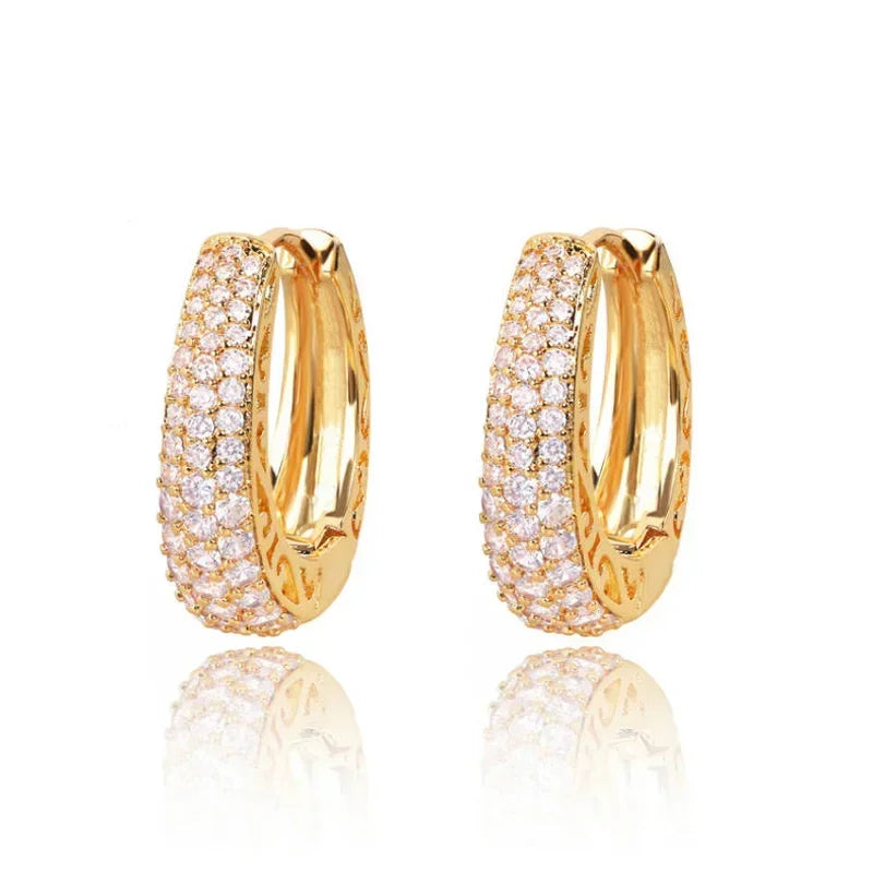 Hollow Gold Color Hoop Earrings for Women Paved Dazzling CZ Stone Luxury Trendy Female Circle Earrings Statement Jewelry Peaceful Pleasures Health and Wellness