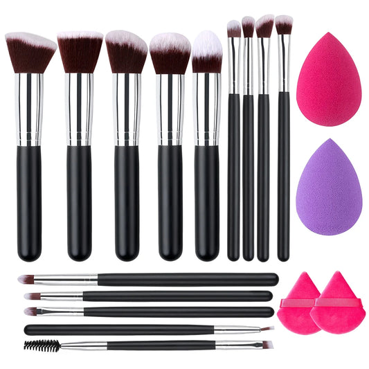 RUNTOIN 14-16 Pc Professional Makeup Brush Set | Face & Eye Makeup Brush Set Peaceful Pleasures Health and Wellness A14-Silver Set