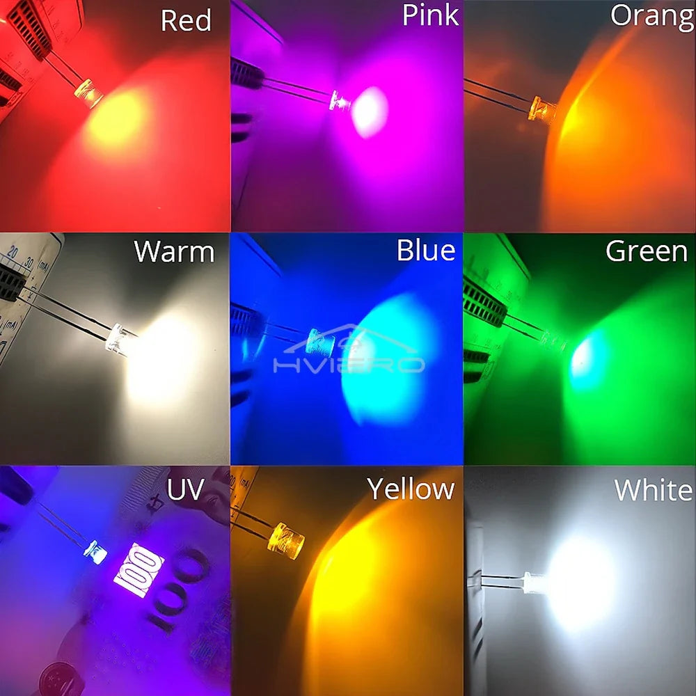 1000Pcs 5mm Flat Top LED Diodes | Ultra Bright Multi-Color Bulbs