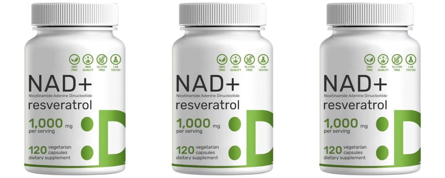 NAD+ 1000mg Resveratrol Vitamin D3 K2 – 120 Veg Capsules
