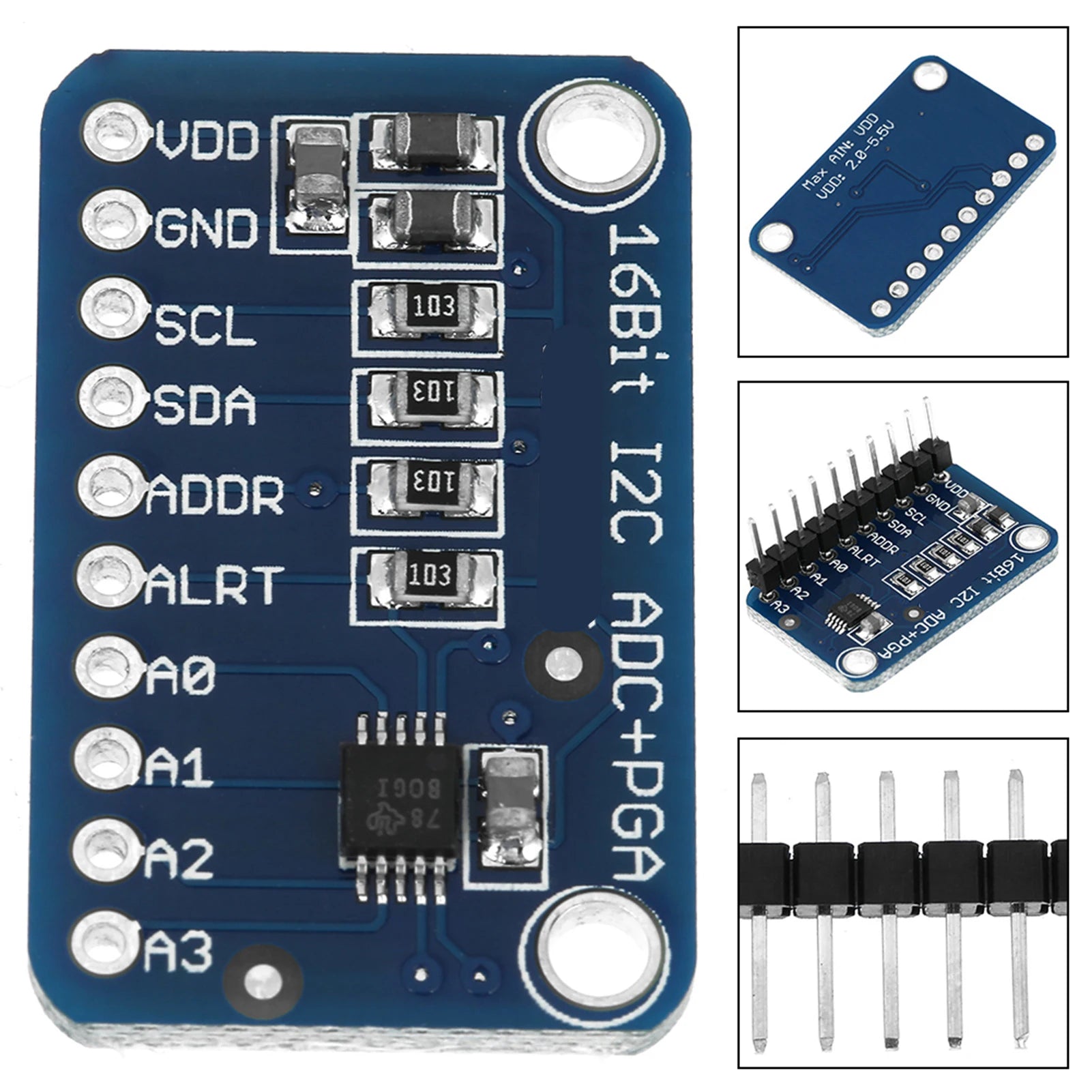 Analog to Digital Converter 16‑Bit I2C Development Board Analog to Digital Converter Module Peaceful Pleasures Health and Wellness Default Title