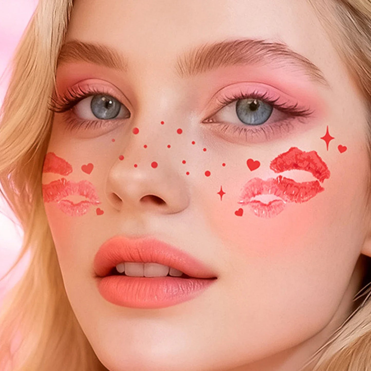 Heart Glitter Freckle Temporary Tattoo Stickers – 8pc Face Makeup