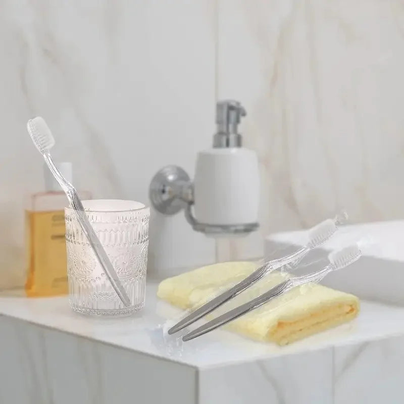 100/200Pcs Individually Packaged Disposable Travel Toothbrushes, Soft Bristles Suitable for Adults and Camping, Hotel Guest Toiletries (Silver) Peaceful Pleasures Health and Wellness