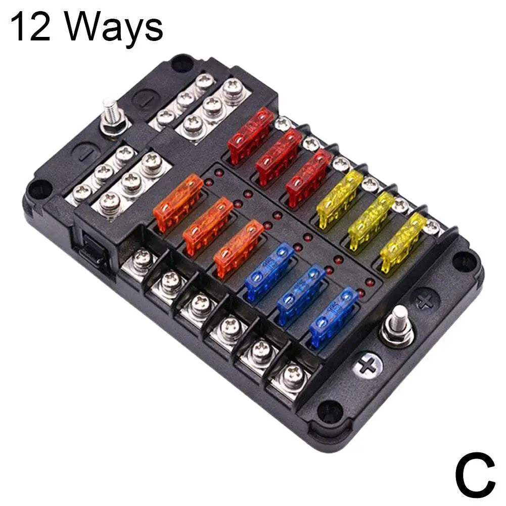 6/12 Way Fuse Box LED Indicator 12V–32V Power Distribution Panel